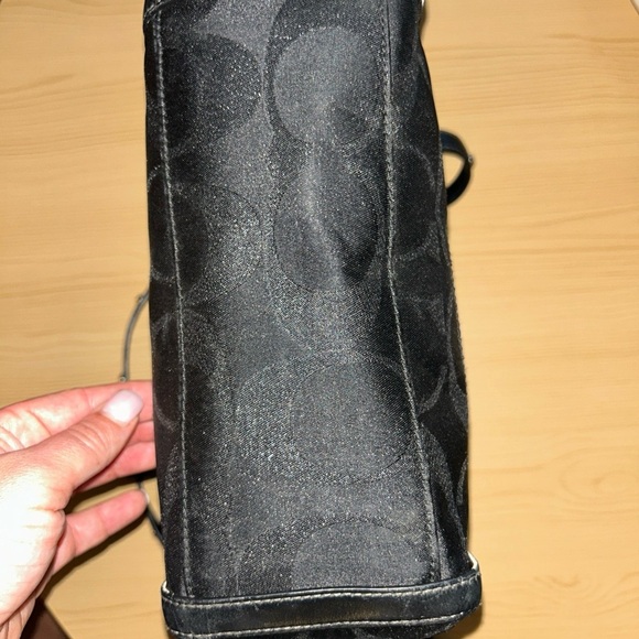 Coach Black Tote Bag with Signature Monogram and Leather Trim - Picture 6 of 13